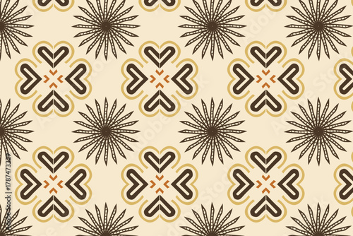 A refined fusion of West African heritage textiles and symbolic geometry reimagined in soft earthy, perfect for seamless patterns with luxury craft appeal