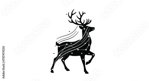 Majestic stag silhouette adorned with starry constellation lines, evoking celestial wonder and nature's magic.