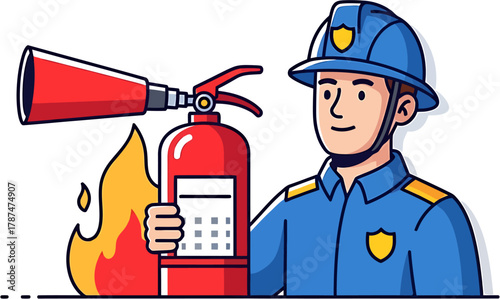 Firefighter's Action Ensuring Safety and Extinguishing Flames with a Fire Extinguisher