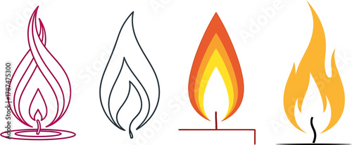 Set of flame icons with different styles and colors, perfect for design and symbolic usage