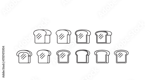 Collection of ten sliced bread loaf silhouettes in a line silhouette