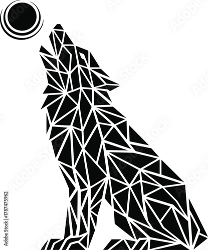 Geometric Polygon Wolf Howling at the Moon Vector: Abstract Triangle Pattern Animal Silhouette