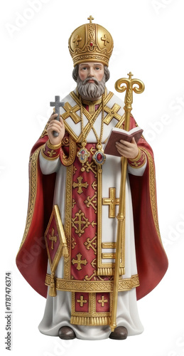 Ceremonial statue of saint museum sculpture front view isolated on transparent background