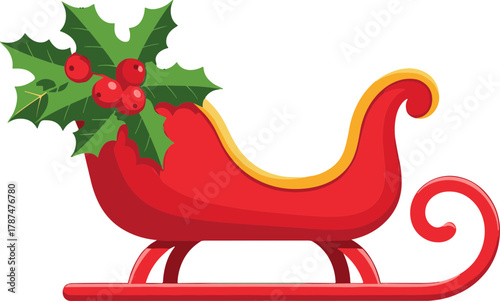 Santa Claus riding sleigh with reindeer, flying Christmas silhouette illustration, festive holiday scene, winter Christmas vector art, traditional Santa sleigh