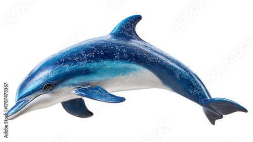 Blue dolphin with sparkling body swimming on transparent background