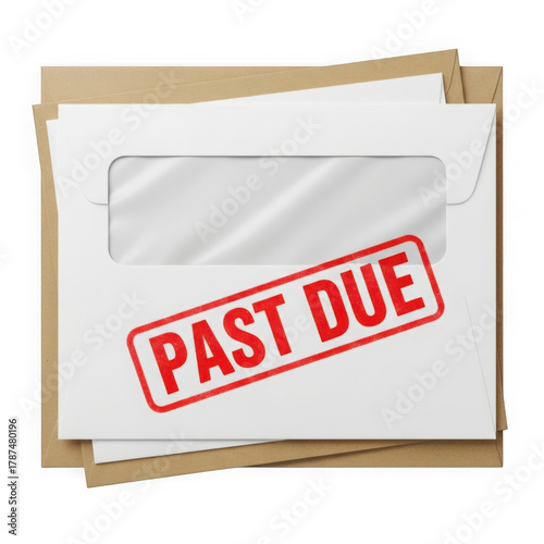 Past due bill notice or overdue invoice in a payment envelope