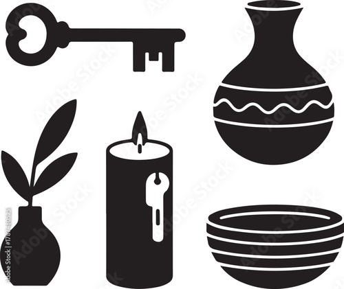 Minimalist Black Vector Set of Housewarming Decor