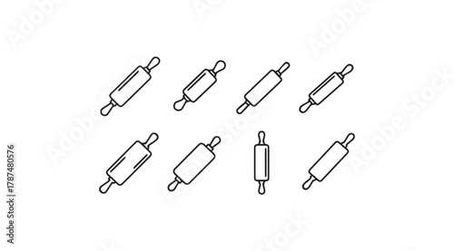 Collection of simple hand drawn rolling pin icons in a silhouette style