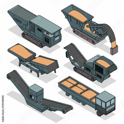  Isometric Aggregate‑Plant Machine Set — Matching Vector Pack