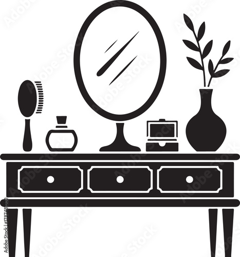 Minimalist Black Vector Set of Vanity Table