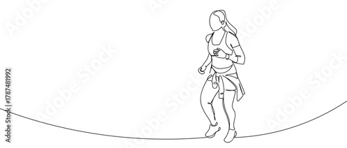 A woman jogging, one continuous line Minimalist linear design. Editable stroke.