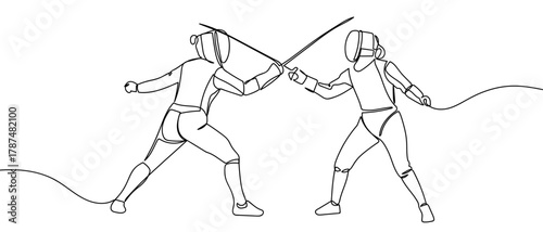 Fencing Athlete, Fencing Sport, One Line Continuous Minimalist linear design. Editable stroke.