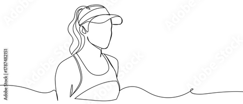 Woman in workout clothes, one continuous line Minimalist linear design. Editable stroke.