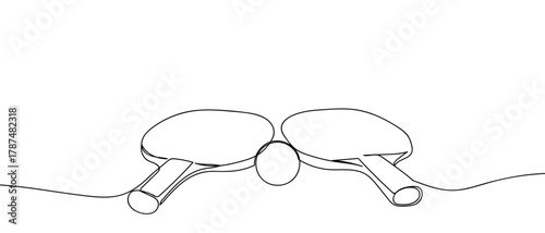 Ping pong, one continuous line of ping pong paddles Minimalist linear design. Editable stroke.