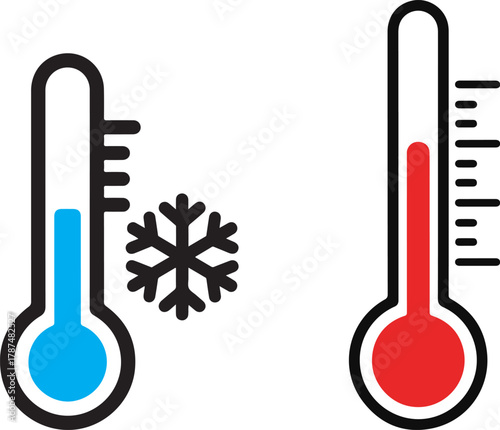 Simple Vector Icons of Cold Blue and Hot Red Thermometers