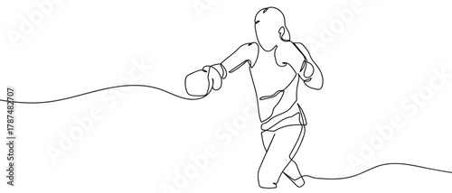 Boxing athletes, women boxing, one continuous line Minimalist linear design. Editable stroke.