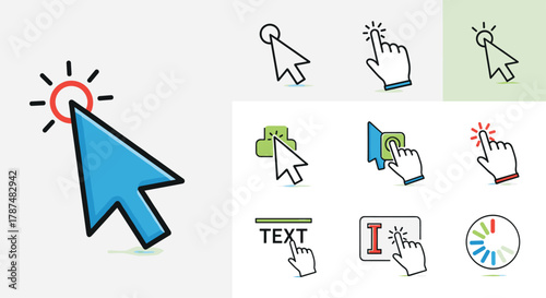 Dynamic cursor icons and hand gestures visually represent digital interaction selection and user engagement for web and app interfaces embodying click actions and modern connectivity, Generative AI