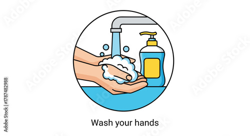Essential hygiene practice of washing hands with soap and running water to prevent germ spread and promote health, Generative AI