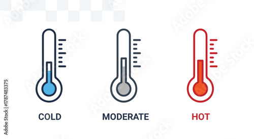 Visualizing temperature ranges with cold moderate and hot thermometers perfect for educational and scientific presentations, Generative AI