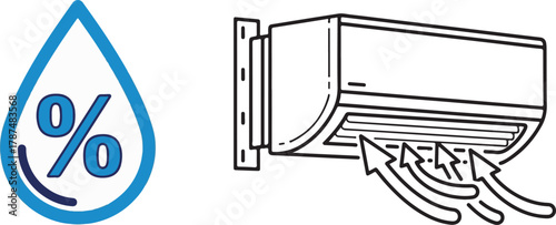 Monochrome Air Conditioner and Blue Humidity Percentage Icons