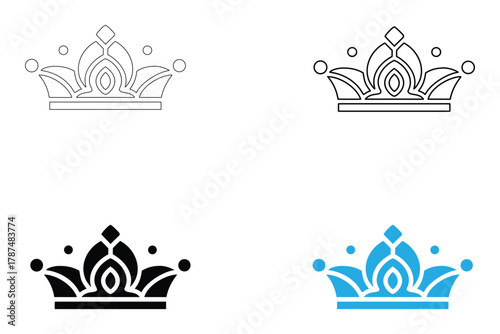 Regal Princess Tiara Crown Symbol vector icon, royal tiaras king and queen headpiece vector, silhouette and line art