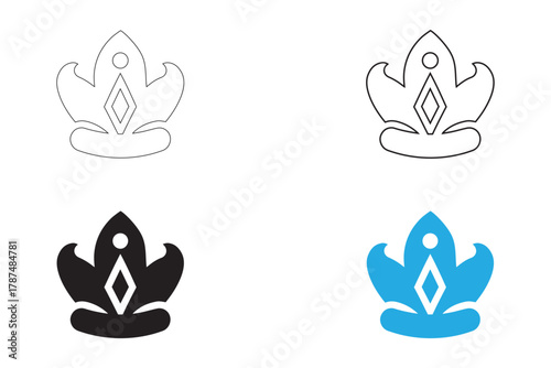 Regal Princess Tiara Crown Symbol vector icon, royal tiaras king and queen headpiece vector, silhouette and line art