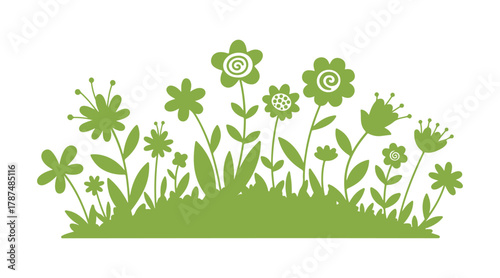 a flowerbed illustrated in a doodle style, featuring hand-drawn flowers

