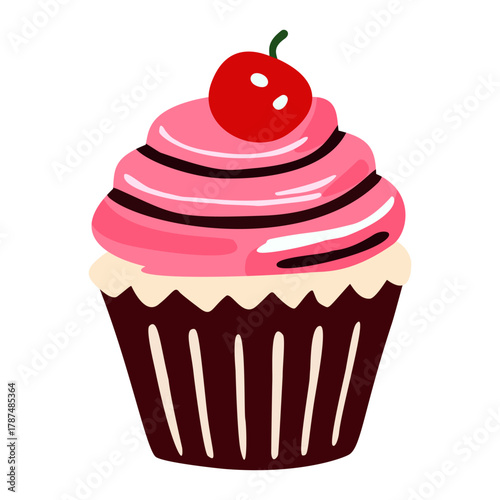 vector illustration of a pink cupcake with a cherry on top