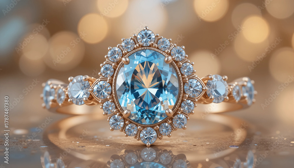 Fototapeta premium modern jewelry presentation highlighting precision and quality with blue gemstone