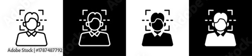 Face Recognition Line And Solid Icon In White And Glyph Background