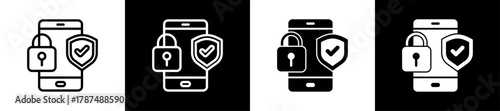 Online Security Check Line And Solid Icon In White And Glyph Background