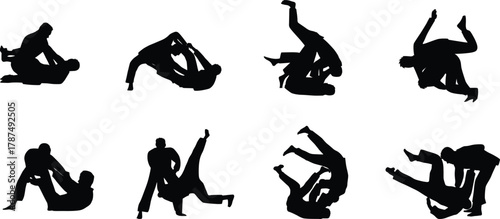 Brazilian Jiu Jitsu Combat Silhouettes set