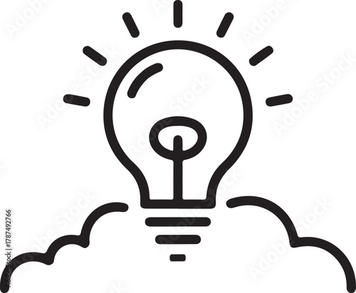 Light bulb glowing with bright ideas emerging from clouds