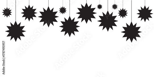 Black star decoration on white background is used for Christmas celebration.