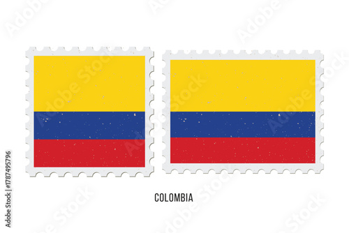Postage stamp Colombia. Vintage vector illustration in grunge style.