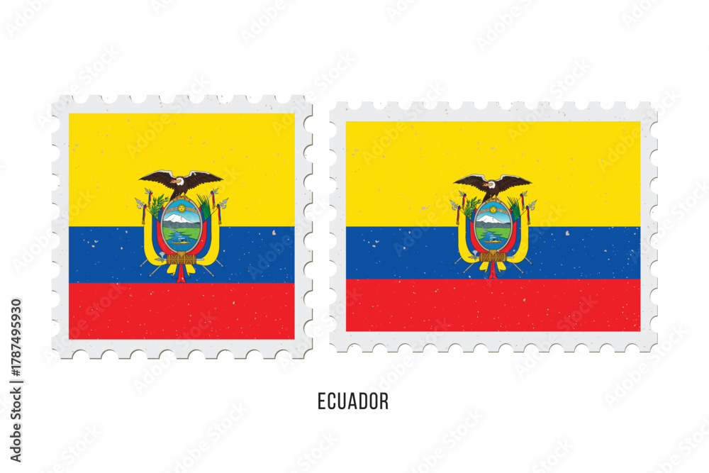 Fototapeta premium Postage stamp Ecuador. Vintage vector illustration in grunge style.