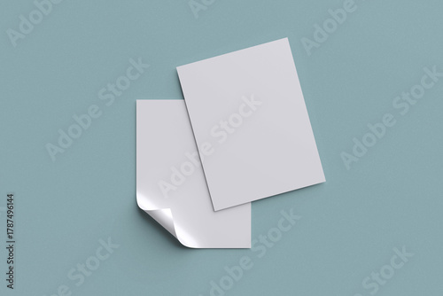 A4 or A5 paper for mockup with blue background