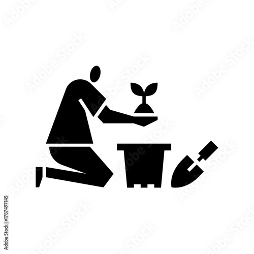 gardening glyph icon. gardener illustration.