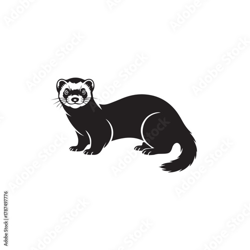 Black-Footed Ferret Minimal Wildlife Silhouette,Flat Black-Footed Ferret Animal Shape.