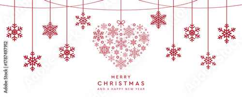 christmas greeting card with hanging snowflake decoration vector illustration