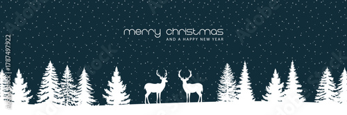 christmas winter border with deer in forest vector illustration