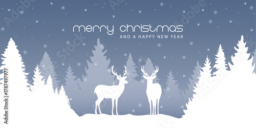 christmas winter border with deer in forest vector illustration
