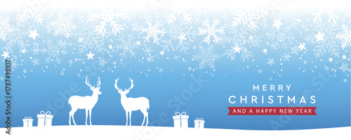christmas winter border with deer in winter nature vector illustration
