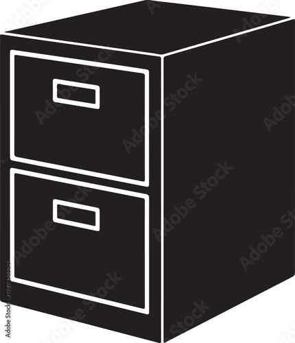 Black and white icon of a two drawer filing cabinet office furniture storage