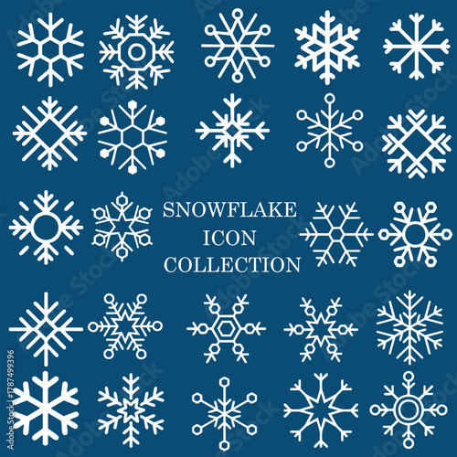 Stylish snowflake isolated icon collection vector. Perfect for winter, Christmas, and holiday designs .Modern minimal blue snowflake symbols for backgrounds, cards, patterns, and seasonal decorations.
