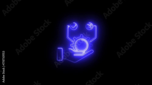 Wallpaper Mural Blue Neon Hand Holding Gear with Check and Cross Symbols image photo Torontodigital.ca