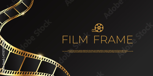 Luxury film frame template with golden film strips. Cinema template. Vector illustration