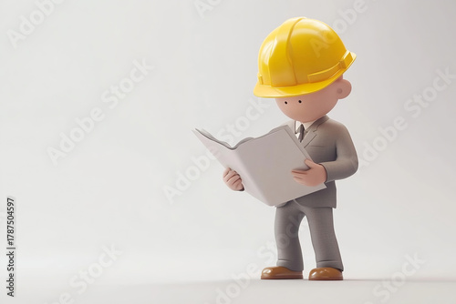 Cute construction figurine and worker image with safety gear ready to work and build more plan has beauty now. Building is real and shows it.