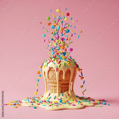 Delightful ice cream cone with colorful sprinkles creating a sweet summer treat, perfect for parties and celebrations, adding fun and joy to any project