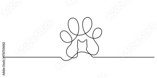 Cat footprint minimalist continuous single line art vector illustration